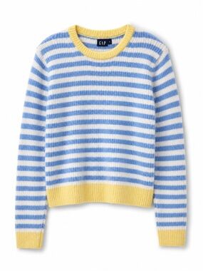 Gap CashSoft Crewneck Sweater Blue White Stripe Yellow Trim Large
